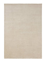 Armadillo Thatch Rug in Dew, overhead view of the hand-knotted wool weave and edge finish