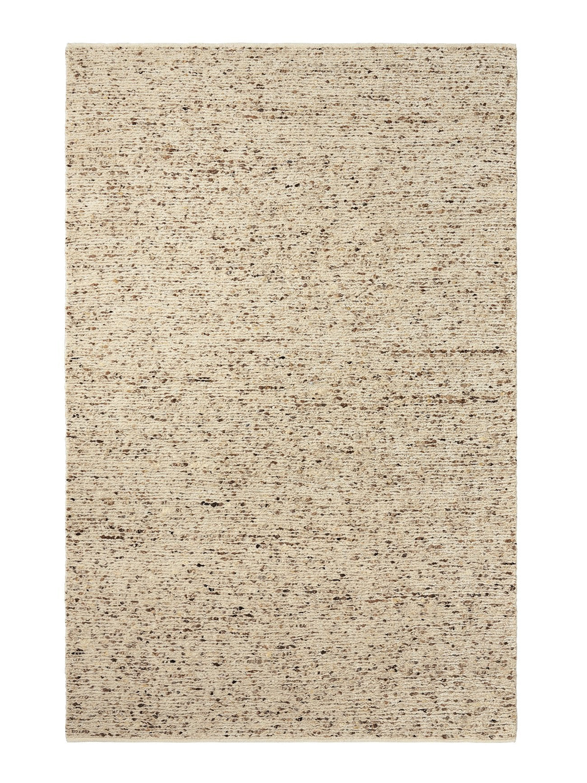 Armadillo Faroe Rug in Foal, overhead view of the hand-knotted undyed wool weave and edge finish