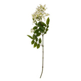 Single white faux lilac stem cutout on white background, 34-inch faux lilac stem with green foliage by Abigail Ahern