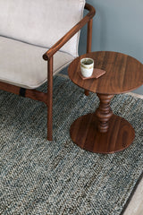 Armadillo Acacia Rug in Galapagos, overhead view of the hand-knotted wool and jute weave and edge finish