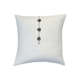 Flora Teal & Olive Pillow by One Bi One — Belgian linen with hand-embroidered rosette motifs in teal and olive, handcrafted in Gothenburg, Sweden