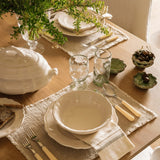Calimia Home Flora Tureen Classico on a rustic dining table with matching ceramic plates and glassware