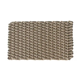 Woven marine grade rope doormat on a white background. Shown in a sand and forrest green color way. 