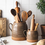 Close-up of French Country Crock flax glaze texture, Farmhouse Pottery