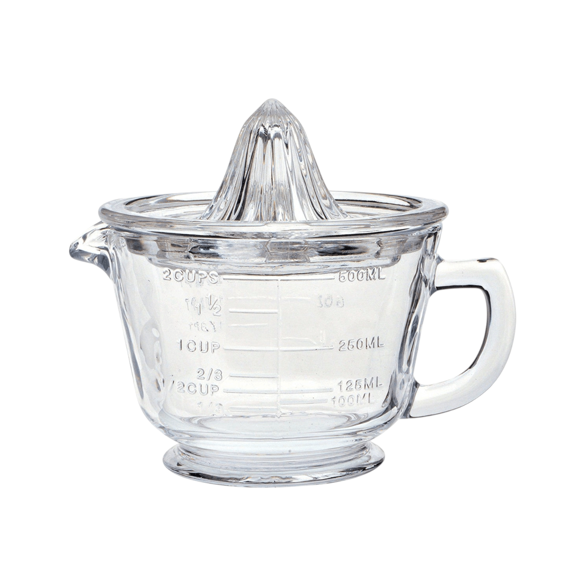 Glass Citrus Juicer by Earth & Nest, measuring jug marked in cups and milliliters