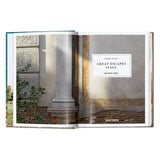 Calimia Home Great Escapes Italy The Hotel Book open to a page featuring a rustic Italian architectural detail.