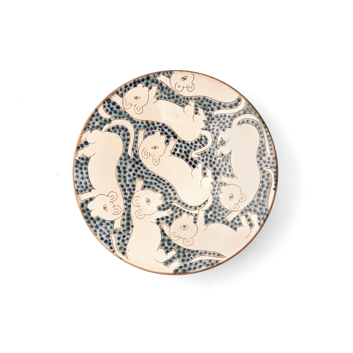 Kiliim Green Cubs ceramic serving plate, large, hand-painted in green on lead-free glazed Nile clay
