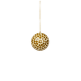 Agnes hand-painted ornament in a gold diamond check hanging from a gold cord