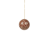 Agnes hand-painted ornament in a red diamond check hanging from a gold cord