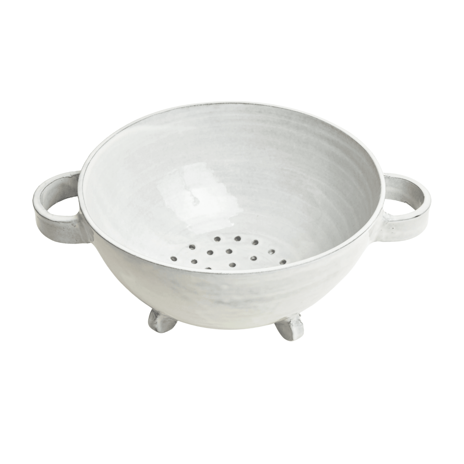 Assisi Handled Colander in Bianco glaze, handmade Italian ceramic
