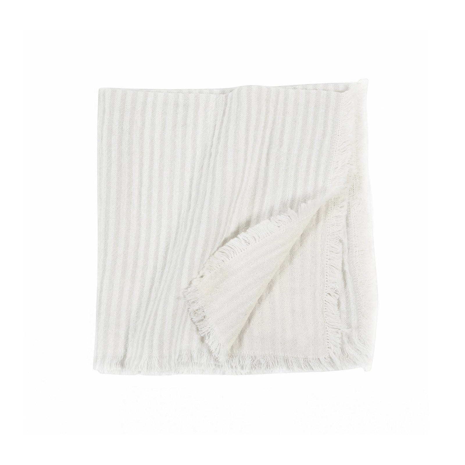 Pom Pom At Home Healdsburg napkins in ocean blue with thin stripes and a textured fringe edge, set of four.