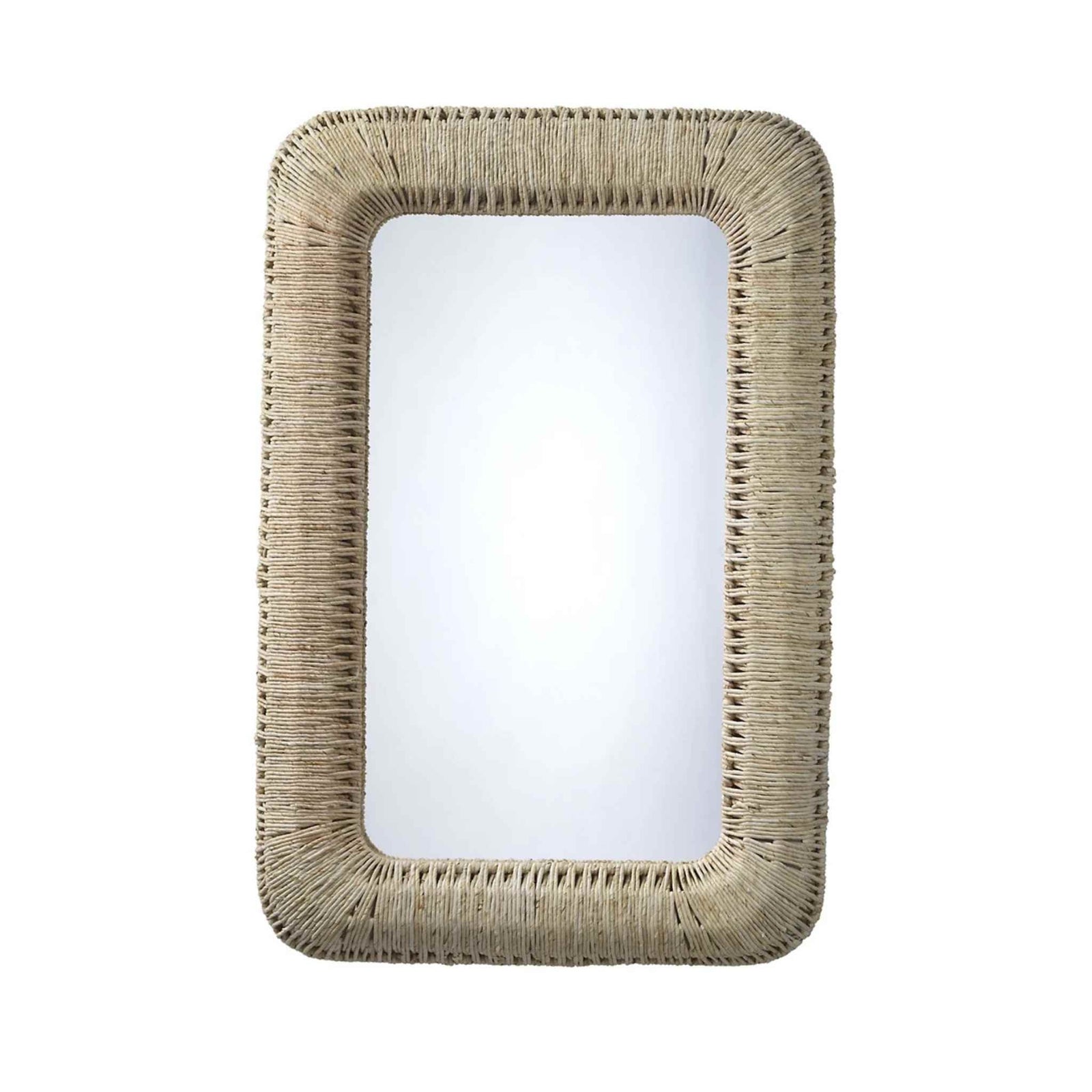 Hollis mirror featuring a hand-woven jute rope frame in natural beige