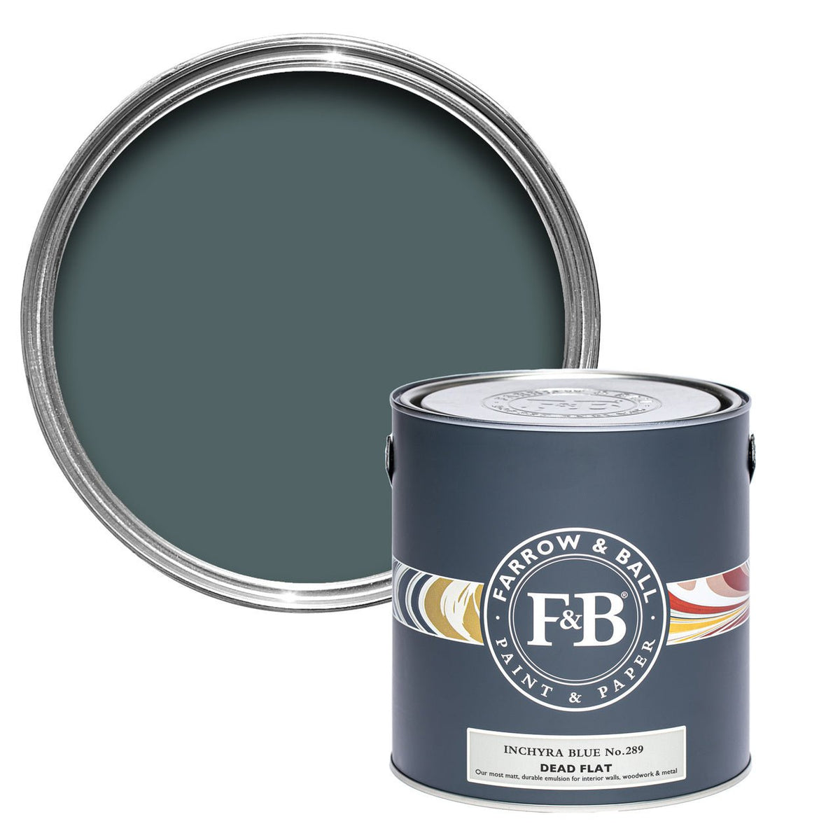 Farrow & Ball Inchyra Blue No.289 paint tin and color swatch