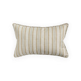 Walter G Indira Elm lumbar pillow with hand block-printed irregular beige stripes and piped edges.