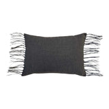 Ines Charcoal Lumbar Pillow by One Bi One — dark gray Belgian linen with wool hand embroidery and fringe edges, handcrafted in Gothenburg, Sweden