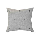 Isak Gray Pillow by One Bi One — Belgian linen with wool cross embroidery, 18 × 17 in, handcrafted in Gothenburg, Sweden