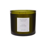 Flamingo Estate Jasmine Damask Rose XL three-wick scented candle in a green glass vessel.