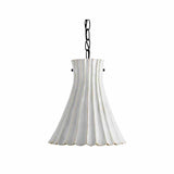 Jazz white pendant light with scalloped ceramic shade and black chain
