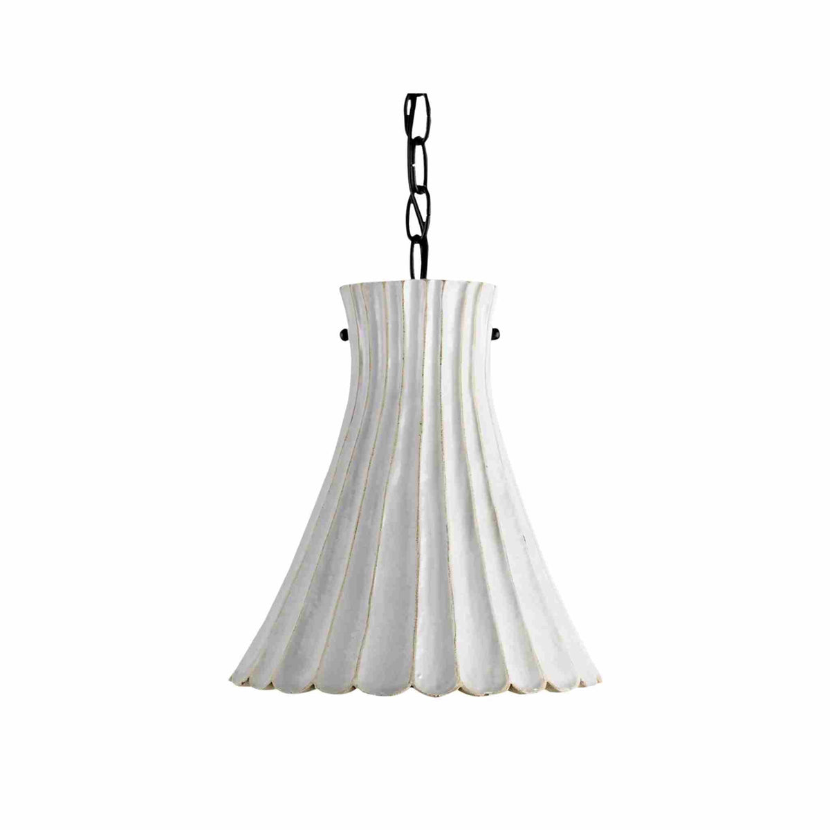 Jazz white pendant light with scalloped ceramic shade and black chain
