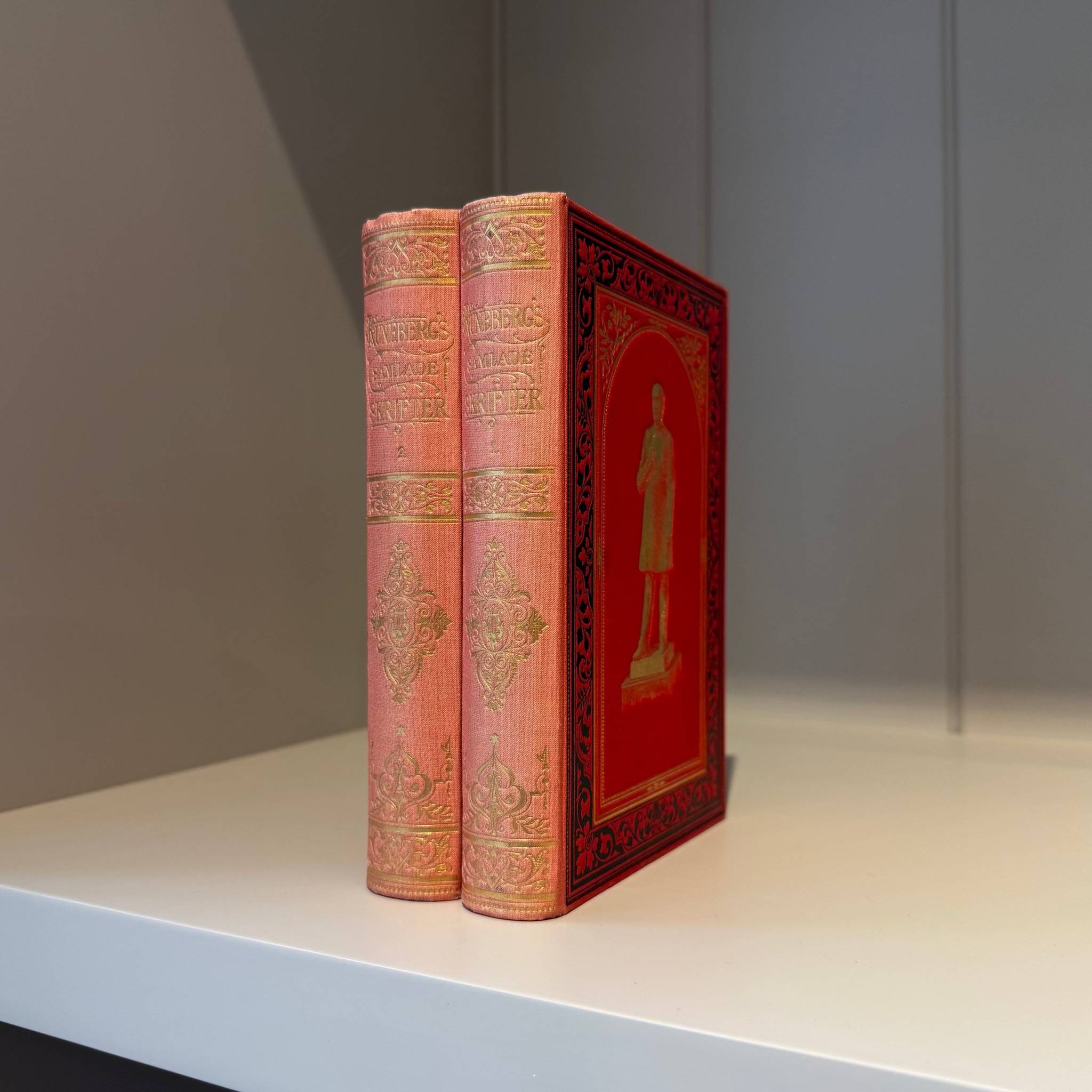Runeberg Collected Works 1886 vintage book set of 2 — antique bindings