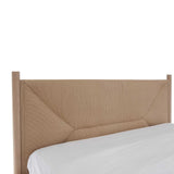 Calimia Home Kelma Bed featuring a natural white oak frame and an intricately hand-woven paper cord headboard.