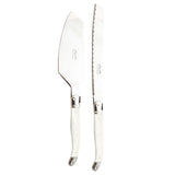 Calimia Home Laguiole ivory cake slicer and serrated bread knife set with stainless steel blades and iconic bee motif