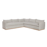 Calimia Home Landis left-facing L-sectional sofa in Haze Belgian linen with a curved back and bench cushions.