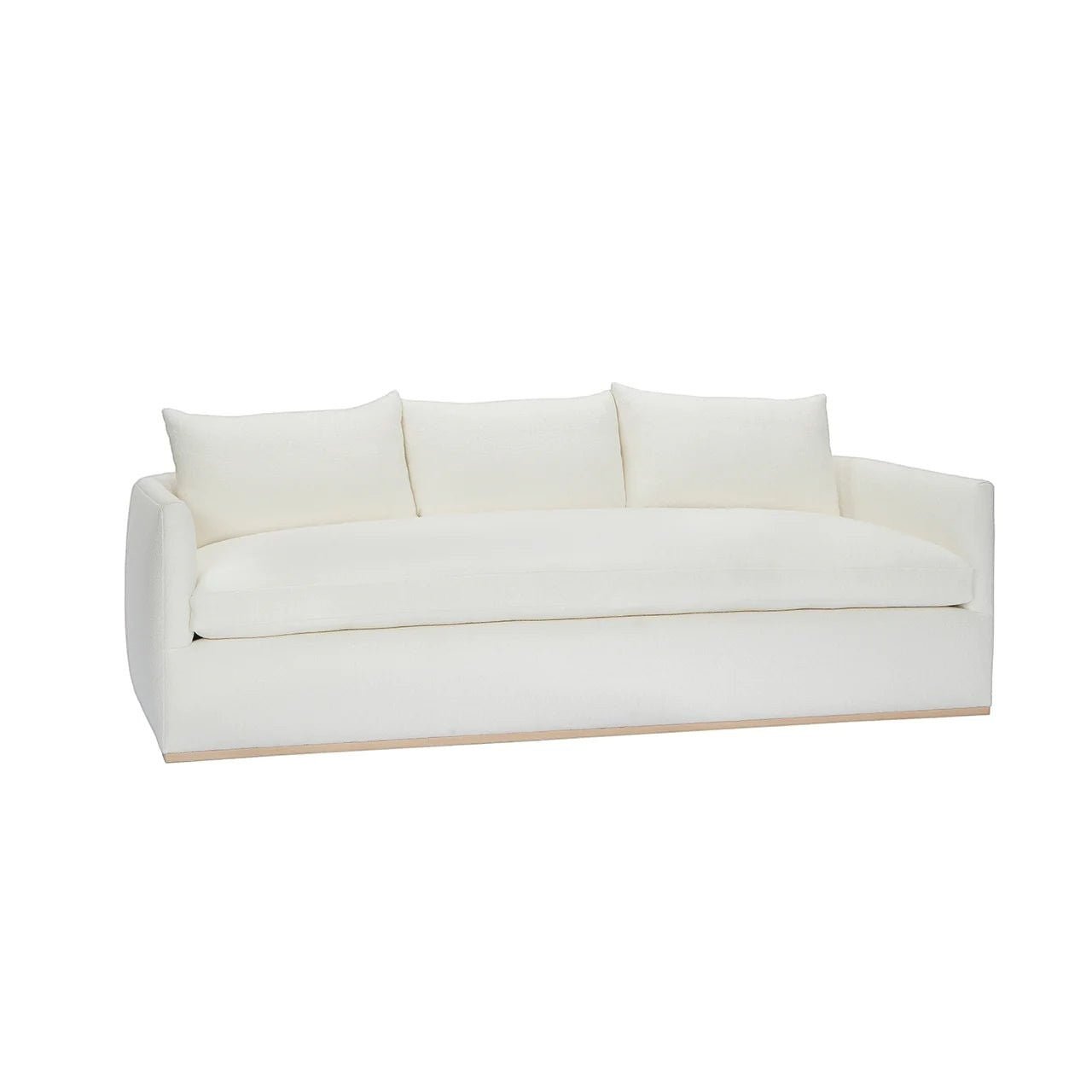 Calimia Home Landis Sofa in Nubby Oyster Belgian linen with track arms and a natural oak base