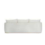 Calimia Home Landis Sofa in Nubby Oyster Belgian linen with a natural oak base, shown from the back view.