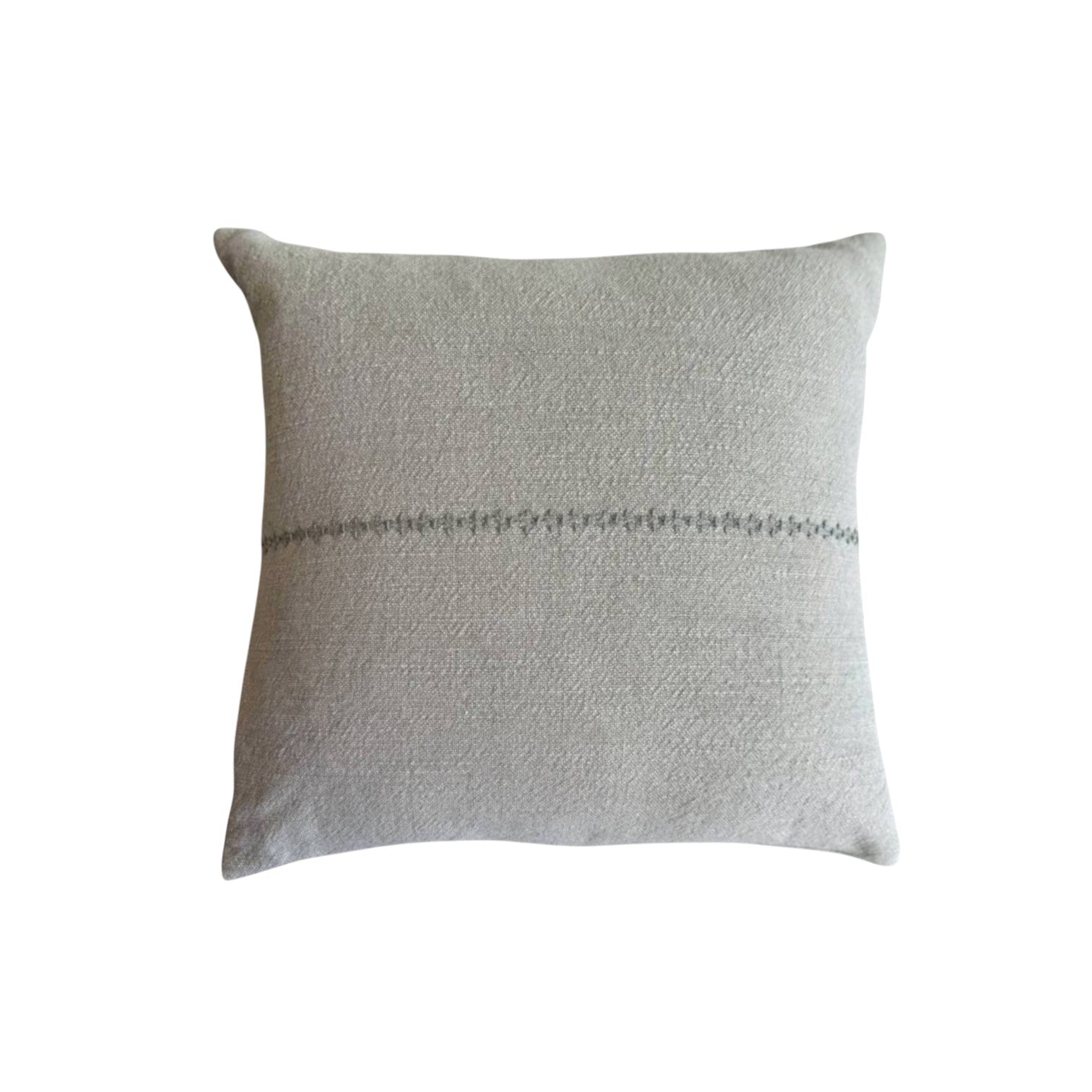 Lea Pillow by One Bi One — natural beige Belgian linen with hand-embroidered line pattern, 17 × 16 in, handcrafted in Gothenburg, Sweden