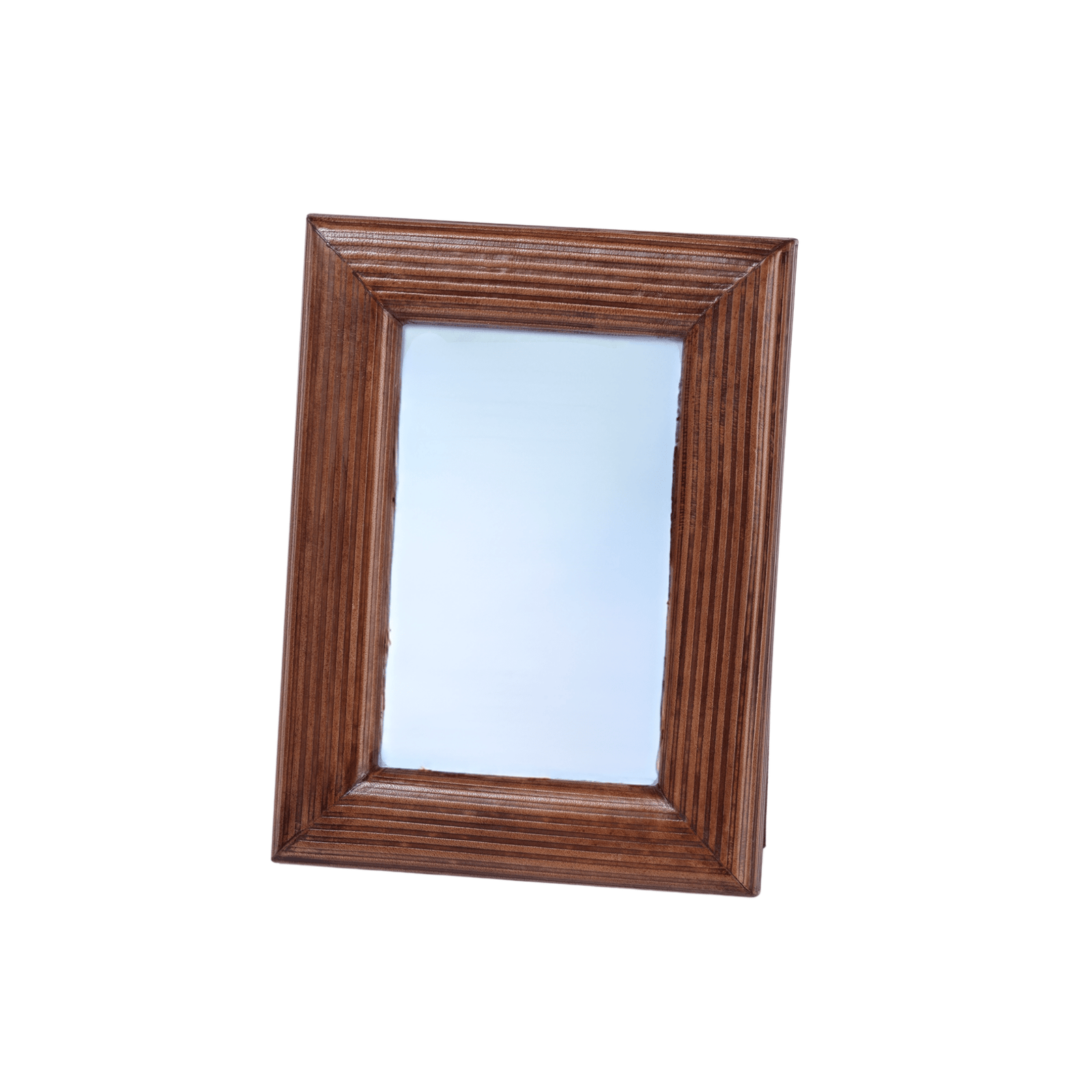 Leather Photo Frame with leather-wrapped border, clean minimal profile, front view