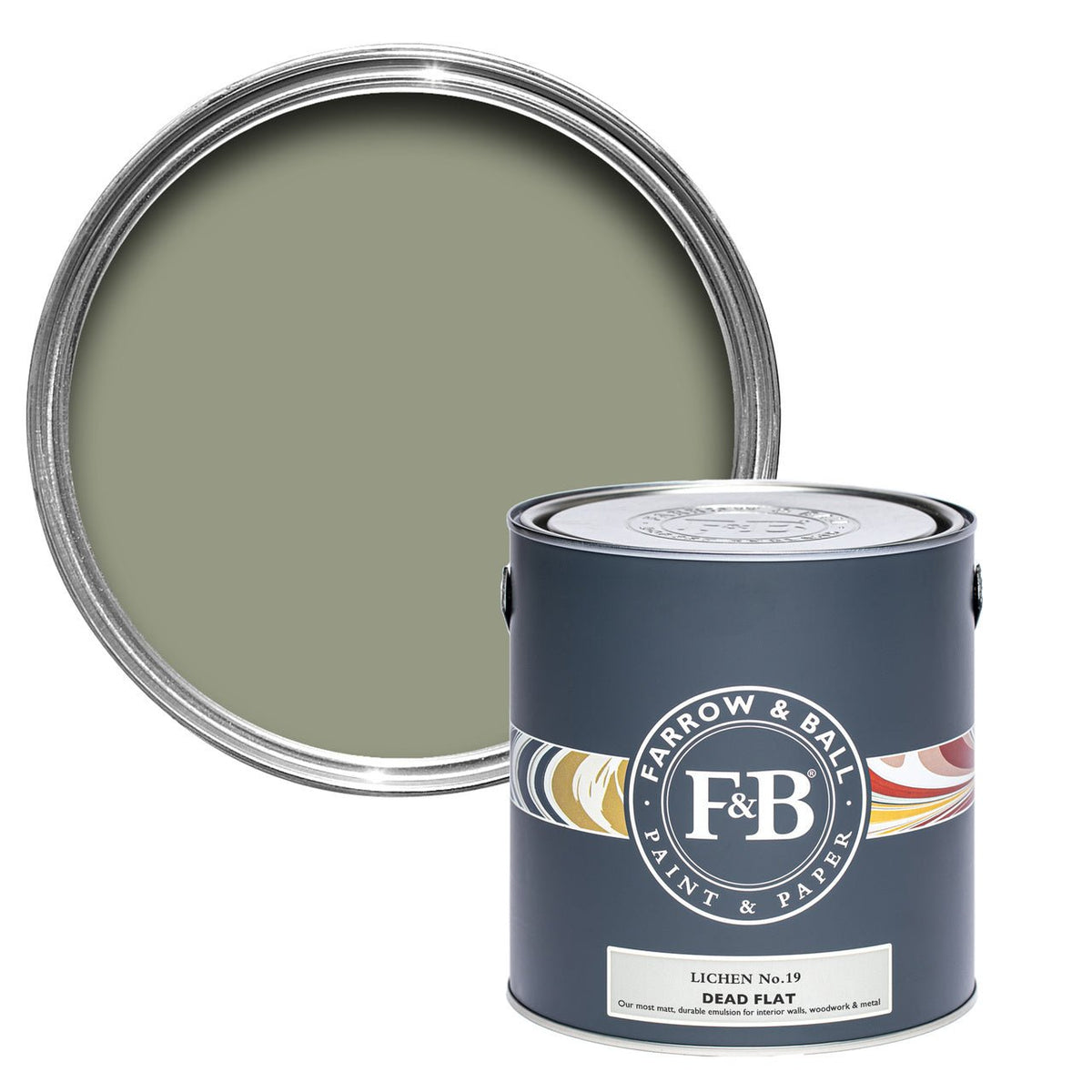 Farrow & Ball Lichen No.19 paint tin and color swatch