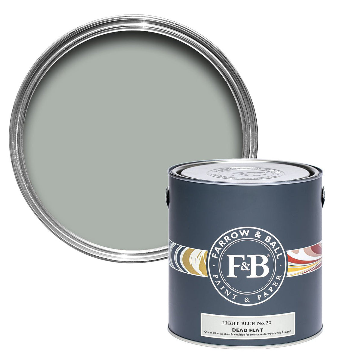 Farrow & Ball Light Blue No.22 paint tin and color swatch