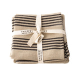 Be Home set of two Belgian linen dish towels in natural beige with black stripes tied with a branded ribbon