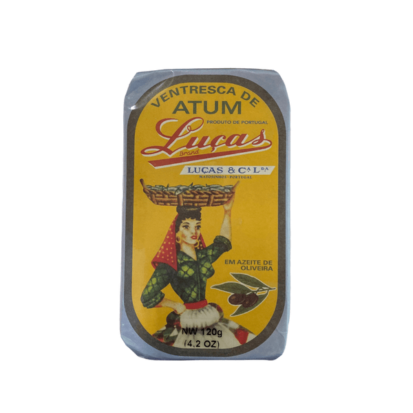 Back label of Luças tuna ventresca tin