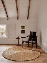 Armadillo Lucine Nook Rug in Natural, overhead view of the hand-braided jute weave and edge finish