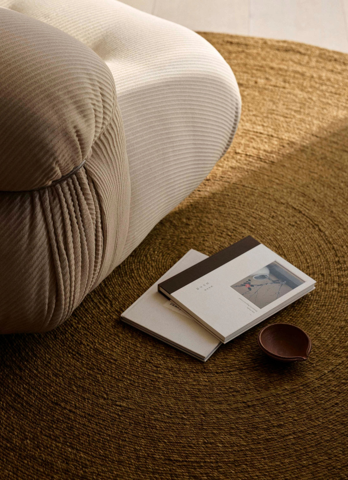 Armadillo Luna Rug in Dijon, detail of the abrash-dyed wool over a cotton core weave and texture