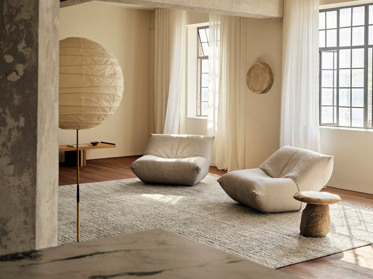 Malawi Rug by Armadillo, hand-knotted wool rug, styled in a room at Calimia Home