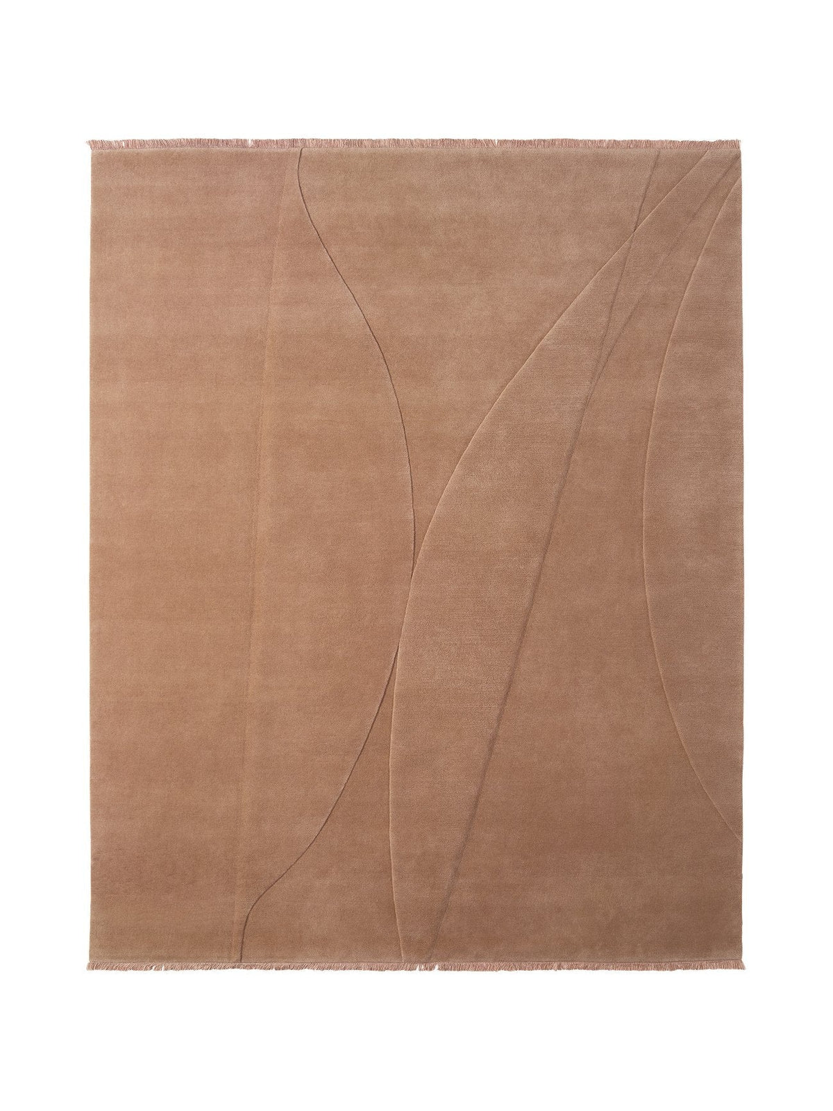 Armadillo Marea Rug in Clay, overhead view of the hand-knotted and hand-carved wool weave and edge finish