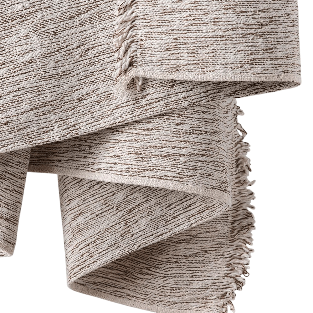 Calimia Home Matizado throw blanket in sepia cotton with textured weave and fringe detail