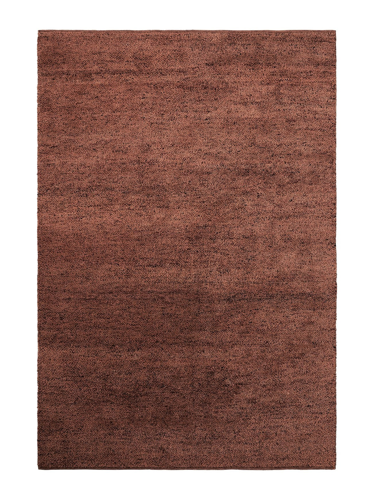 Armadillo Meadow Rug in Brick, overhead view of the hand-knotted wool weave and edge finish