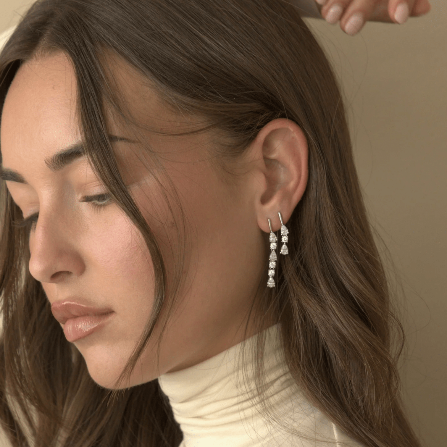 Sterling silver Linea earring close-up