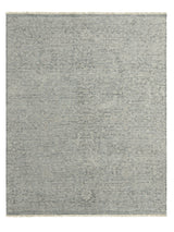 Armadillo Minuet Rug in Skylark, overhead view of the hand-knotted clipped wool weave and edge finish