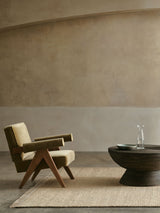 Armadillo Mojave Rug in Cashew, a second view of the hand-knotted jute rug in a styled interior