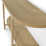 Calimia Home Monarch console table with a natural seagrass rope wrapped frame and two curved shelves.