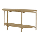 Calimia Home Monarch console table with a metal frame hand-wrapped in natural seagrass rope and a lower shelf.