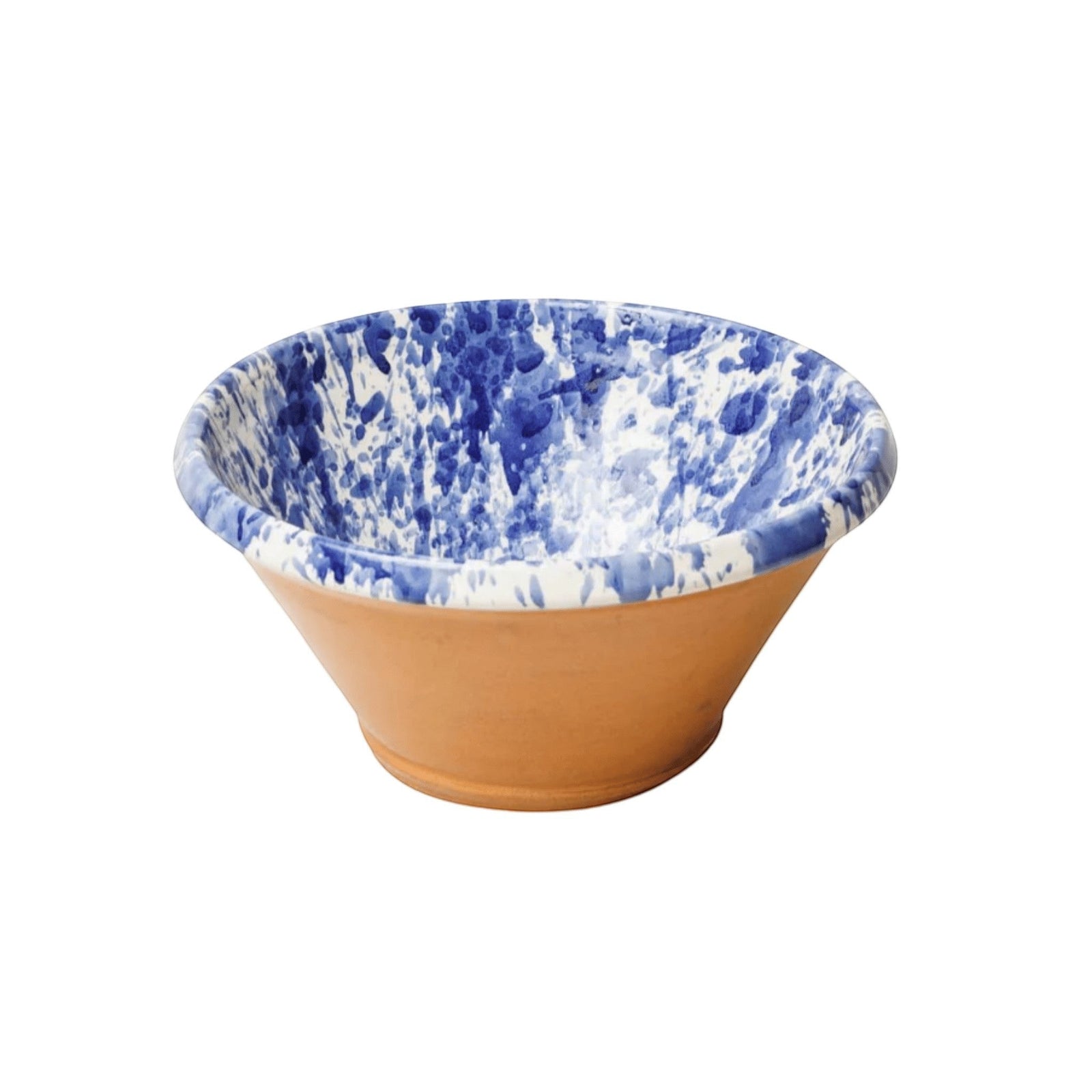 Blue splatterware terra cotta mixing bowl by Il Buco Vita Montegranaro collection
