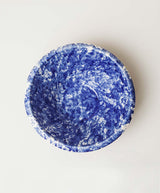 Detail of blue splatter glaze on a Montegranaro mixing bowl