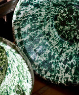 Detail of green splatter glaze on a Montegranaro mixing bowl