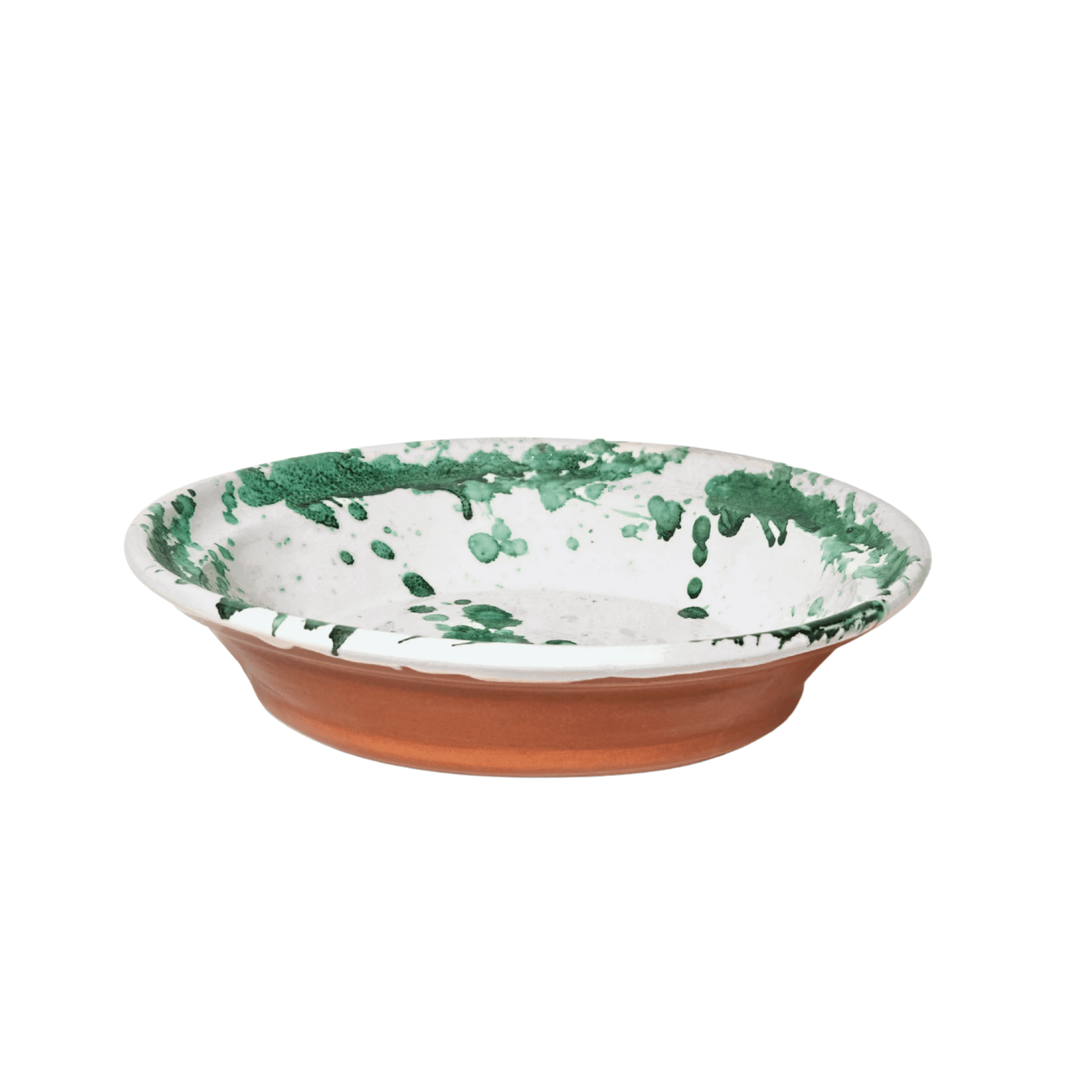 Green splatterware terra cotta serving dish by Il Buco Vita Montegranaro collection